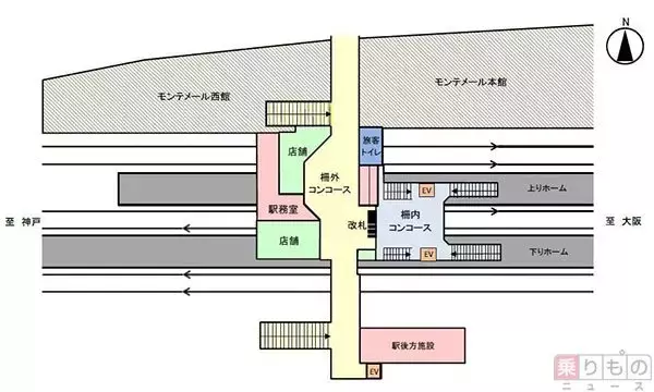 「JR神戸線の芦屋駅リニューアルへ　エスカレーター新設、トイレ改修」の画像
