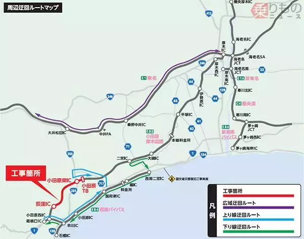 「小田原厚木道路で3か月間、対面通行規制へ　平日の朝夕や土休日は渋滞の可能性も」の画像
