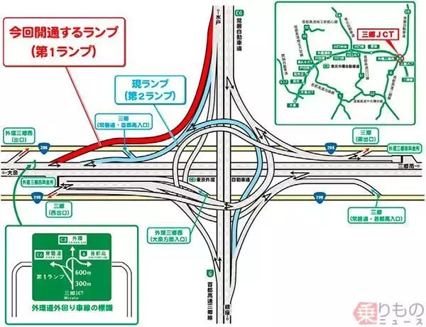 「三郷JCTの「外環道外回り→常磐道」専用ランプ、4月開通　混雑緩和へ」の画像