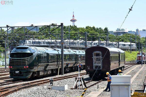 新旧「トワイライトエクスプレス」初並び！　「瑞風」1周年記念　京都鉄道博物館で