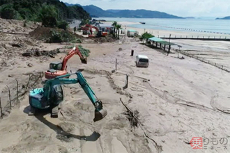 ビーチ施設を道路にして通行確保　豪雨で被災の国道31号、「広島～呉」つながる