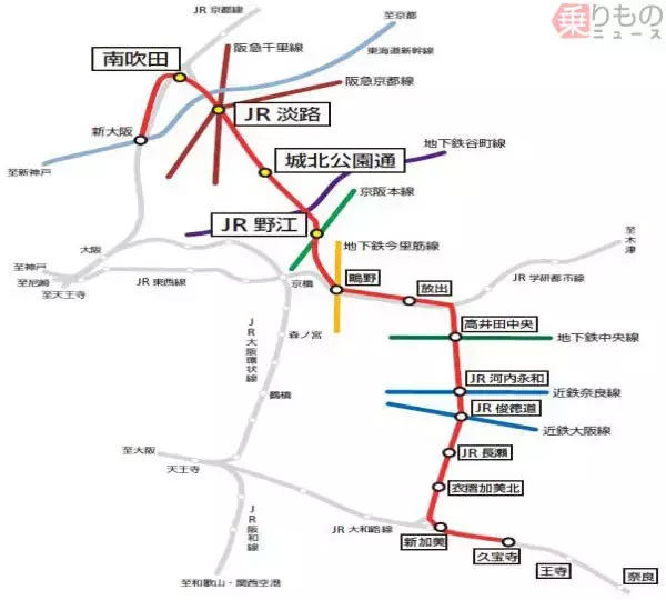 「南吹田、JR淡路、城北公園通、JR野江　おおさか東線4駅の名称決定」の画像