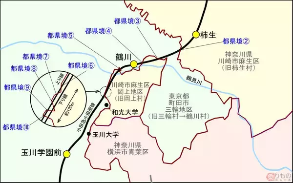 「都県境越え、実に11回！　小田急小田原線と蛇行する境の謎」の画像