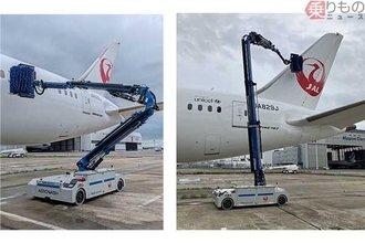 伝説の「ジャンボ機丸洗い」の夢、再び!? JAL「機体洗浄ロボ」国内初導入 「超効率的じゃん…」スゴい能力の全貌とは