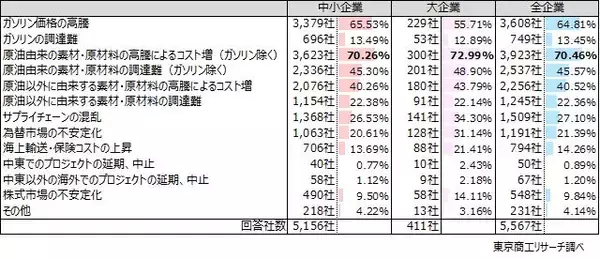 「緊迫続く中東情勢　企業の約8割で事業にマイナスガソリン価格と原材料の高騰、品薄に根強い懸念」の画像