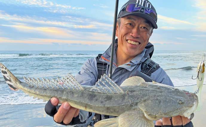 サーフルアーフィッシングで55cm良型マゴチをキャッチ【豊橋】地形読み＆ルアーローテが決め手