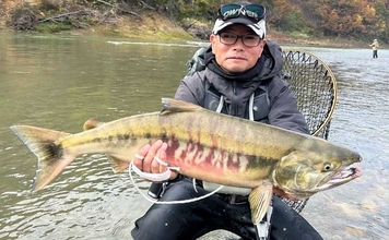 鮭川の鮭有効利用調査で良型73cm4.6kg浮上！【山形】仲間は念願の初サケを手に