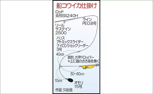 「船でのコウイカエギング釣行で本命トップ5尾【神生丸・福岡】ささ身載せたエギにヒット」の画像