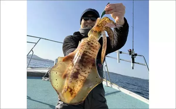 「寒波後の伊万里湾ティップランで1.1kg頭に良型アオリイカ手中【佐賀】重めシンカーが奏功」の画像
