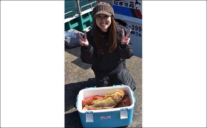 中深海の根魚五目釣りで50cm級頭に良型ウッカリカサゴが連発【三重・なぎさ丸】