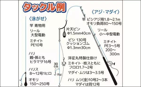 「相模湾の沖五目釣りでアジ11～39尾に2.4kgマダイ手中【洋征丸】カンパチ・マハタ・クロムツも登場」の画像