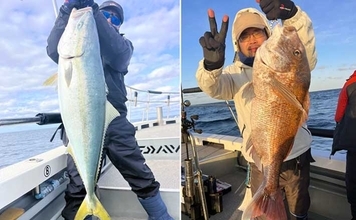 関西エリアの【船釣り特選釣果】左に寒ブリ右にマダイ！ジギング＆ディープタイラバリレーで良型連発
