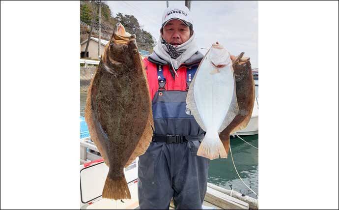 船釣り最新釣果情報【三重】泳がせ釣りでグッドサイズのヒラメが顔出し