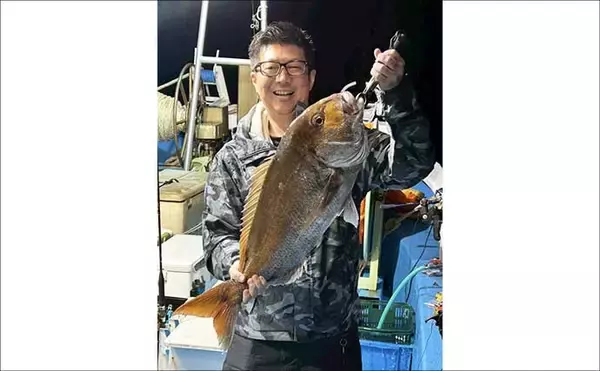 「夜イカ釣りで釣ったイカを泳がせて74cmマダイをキャッチ！【福井】」の画像