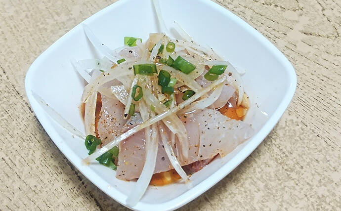 釣魚で作る「白ワインのお供」レシピ：ヤズのカルパッチョ　油分をプラスして美味しさアップ