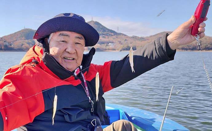 入鹿池のボートワカサギ釣りで2人300匹超！【愛知】回遊大群を捉えて兄弟対決制す