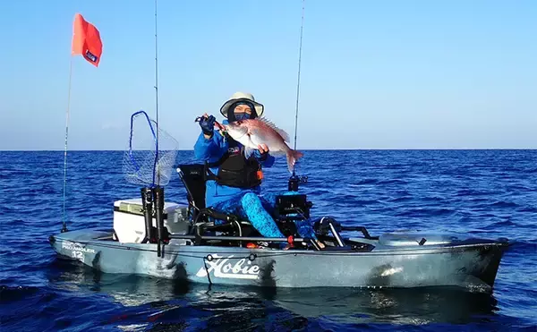 カヤックタイラバ釣行で70cmマダイ　足漕ぎだからこそ魚探反応にロックオン可能