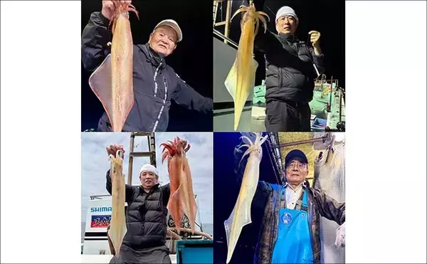 「【沖釣り釣果速報】夜焚きイカ釣りでパラソル級含む良型ヤリイカを好捕（福岡）」の画像