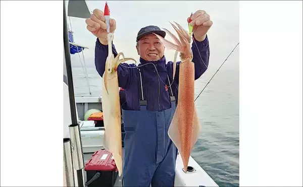 「【沖釣り釣果速報】夜焚きイカ釣りでパラソル級含む良型ヤリイカを好捕（福岡）」の画像