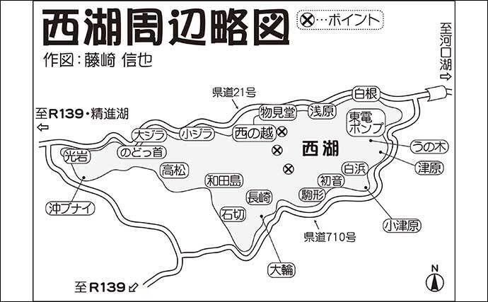 解禁直後の西湖でヒメマス30尾にワカサギ72尾　正確なタナ取りが重要？
