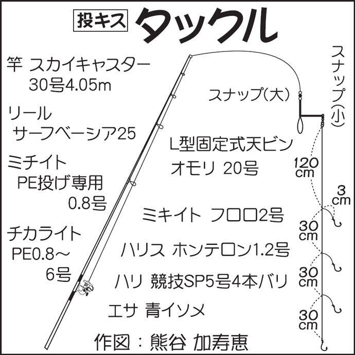 遠投不要の1色半でシロギス連発　21cm頭に13尾【千葉・鴨川港】