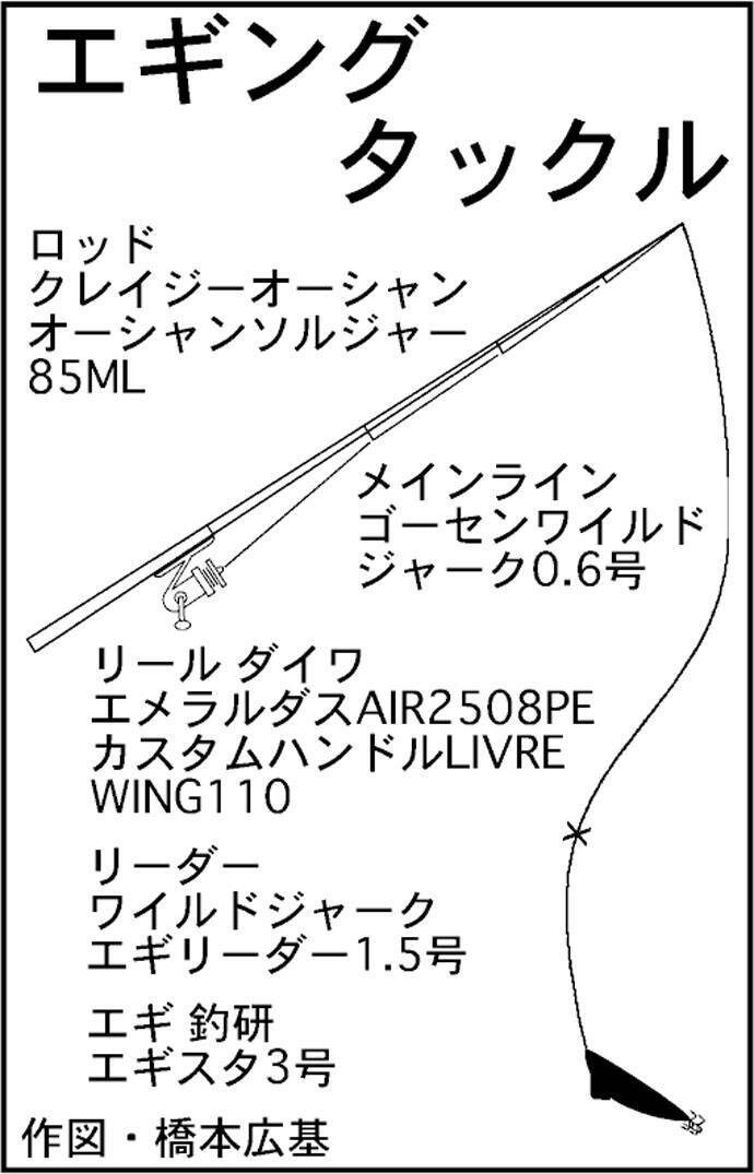 エギング＆メッキゲームで秋満喫　400gアオリイカ手中【相賀浦漁港】