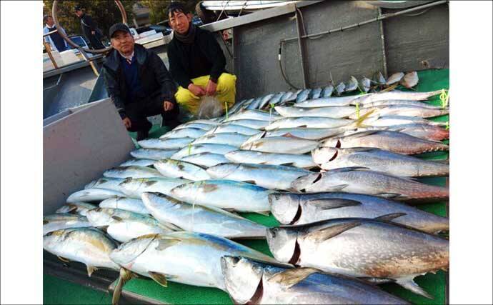 【沖釣り釣果速報】芦屋沖の落とし込み釣りで100cmの大ヒラマサ降臨！船中青物67尾の爆釣劇（福岡）