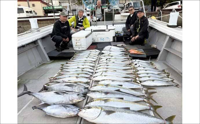【沖釣り釣果速報】芦屋沖の落とし込み釣りで100cmの大ヒラマサ降臨！船中青物67尾の爆釣劇（福岡）