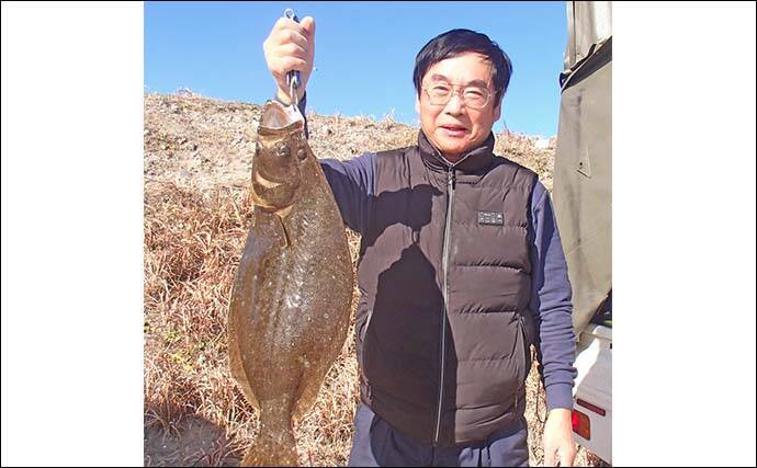 イワシの泳がせ釣りで62cm頭にヒラメ好捕【茨城】船中1～6尾と数も安定