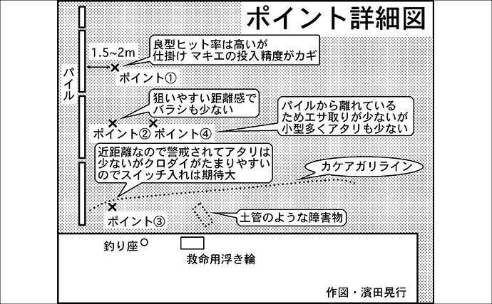 碧南釣り広場のウキフカセ釣り攻略：パイル周りでクロダイ38cm含む4匹キャッチ
