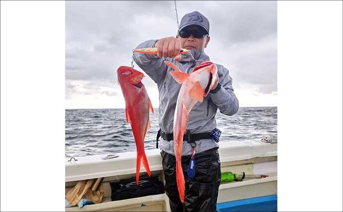 中深海ジギングでキンメダイ6匹キャッチ【太孝丸・静岡】1kgのメタルジグで連発