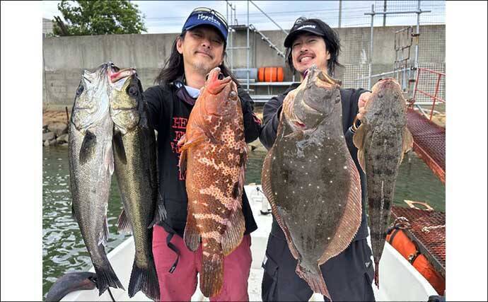 【沖のルアー釣果速報】ボートルアー便で50cm良型キジハタを頭にヒラメ・マゴチ・シーバス手中（愛知）