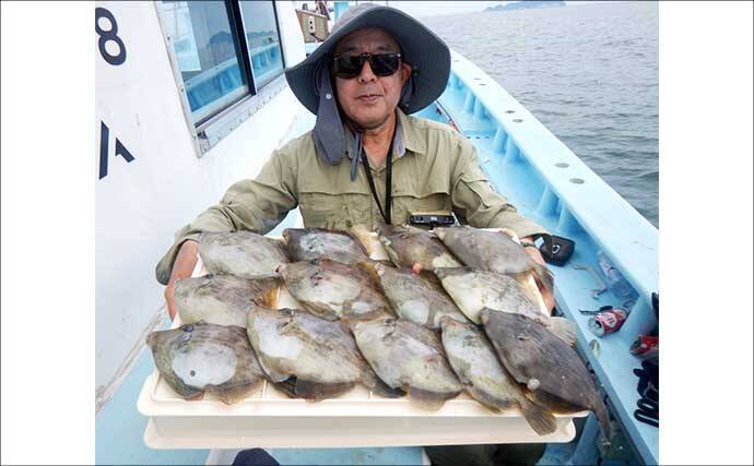 夏カワハギ釣りで本命13匹キャッチ【石川丸・愛知】タルマセ釣りで強風＆波を攻略