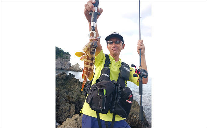 沖磯でのロックフィッシュゲームで30cm級アカハタ【西伊豆】ブッコミでは定番のウツボも登場