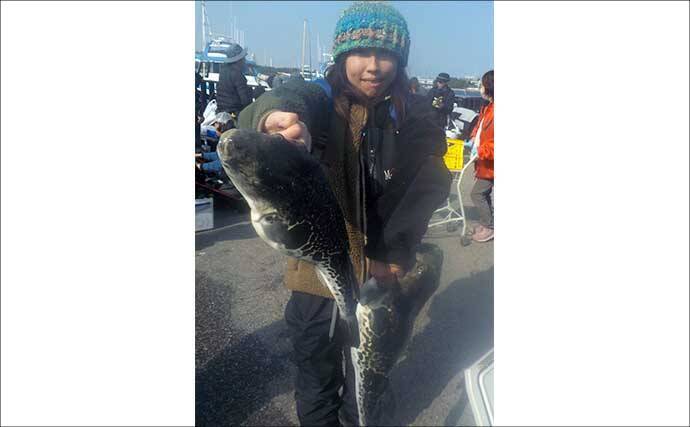 東京湾トラフグ釣りで4.5kg本命堂々浮上【忠彦丸・神奈川】水温低下の食い渋りで苦戦