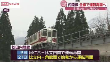 秋田内陸線　21日から比立内〜角館間で運転再開　大雪影響で一部運転取りやめ区間が