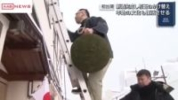 鹿角市の酒蔵で新酒の完成知らせる杉玉吊るす　蔵人たちが商売繁盛願う　/秋田