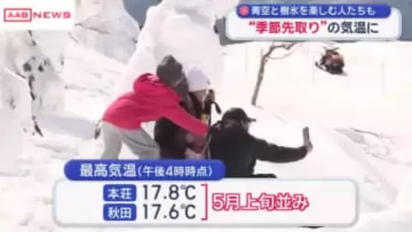 ２２日の秋田県内は季節先取りの暖かさに　最高気温が５月並みのところも