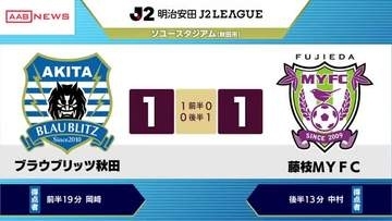 サッカー・ブラウブリッツ秋田　ホームで藤枝と引き分ける　前半に先制するも後半追いつかれ連勝ならず