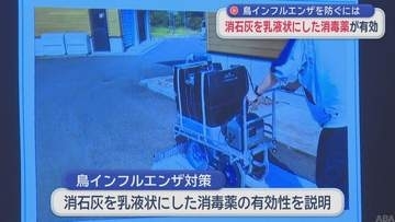 鳥インフルエンザの発生防止へ　消石灰を乳液状にした消毒薬が有効
