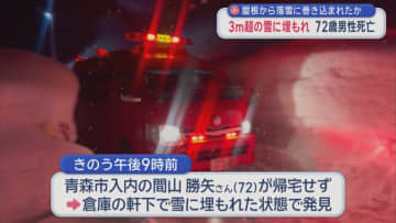 屋根から落雪に巻き込まれたか　3m超の雪に埋もれ　72歳男性死亡／青森市