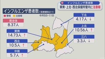 【青森】インフルエンザ患者数増加　3地点で注意報レベル