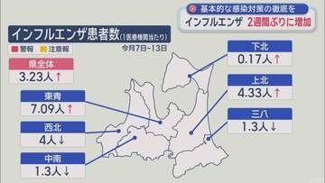 青森県内でインフルエンザ2週間ぶりに増加　基本的な感染対策の徹底を