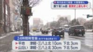 県内各地で積雪　大雪警報も　酸ケ湯1ｍ超　観測史上最も早く