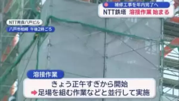 補修工事を年内完了へ　NTT鉄塔　溶接作業始まる／八戸市