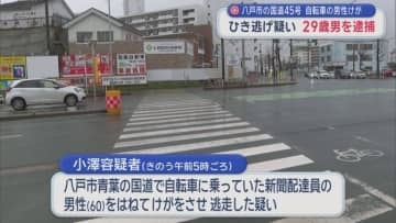 八戸市の国道45号　自転車の男性けが　ひき逃げ疑い　29歳男を逮捕