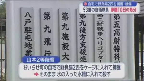 野良猫2匹を捕獲・殺傷　自衛隊員（53）が停職10日の処分