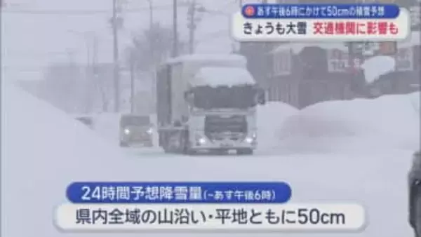 29日午後6時にかけて50cmの積雪予想　28日も大雪　交通機関に影響も／青森県