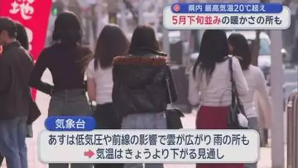 「青森県内 最高気温20℃超え　5月下旬並みの暖かさの所も」の画像