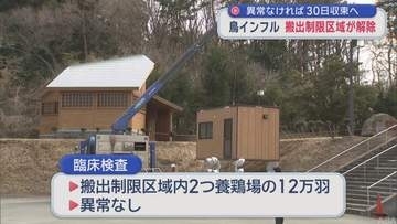 鳥インフル　搬出制限区域が解除　異常なければ　30日収束へ